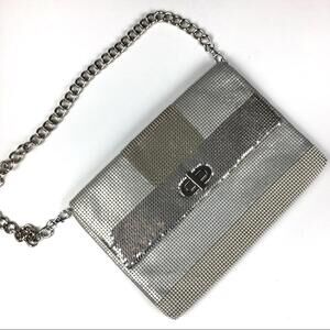 Whiting & Davis Silver Mesh Clutch Shoulder Bag 70’s 80 Disco Patchwork Vintage
